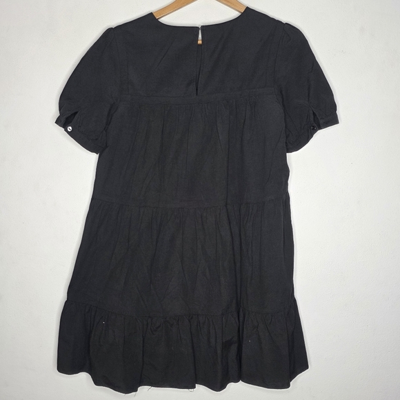 Tuckernuck Pomander Place “Quinn” Black Puff Sleeve Tiered Swing Mini Dress  S - Picture 2 of 6